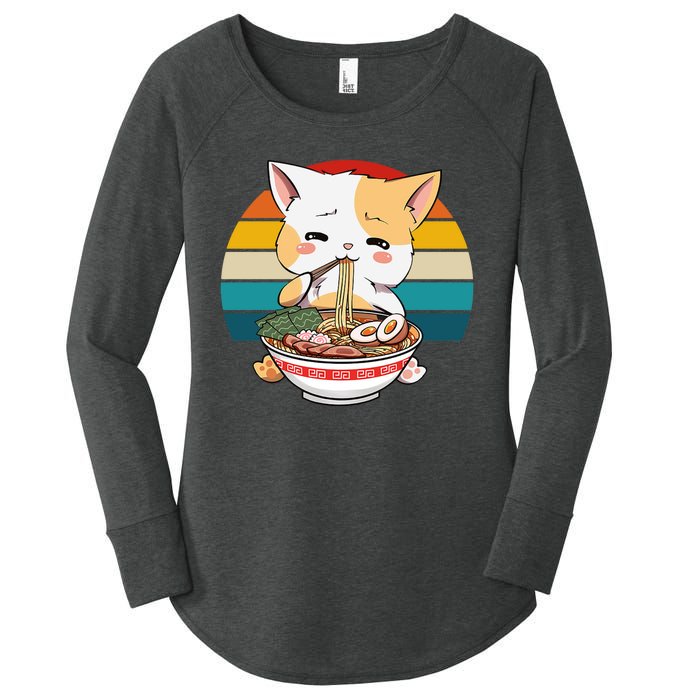 Kawaii Ramen Cat Retro Sunset Women's Perfect Tri Tunic Long Sleeve Shirt