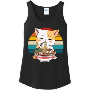 Kawaii Ramen Cat Retro Sunset Ladies Essential Tank