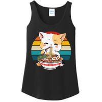 Kawaii Ramen Cat Retro Sunset Ladies Essential Tank