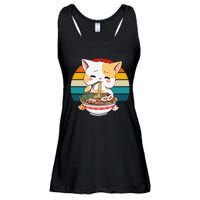 Kawaii Ramen Cat Retro Sunset Ladies Essential Flowy Tank