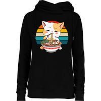 Kawaii Ramen Cat Retro Sunset Womens Funnel Neck Pullover Hood