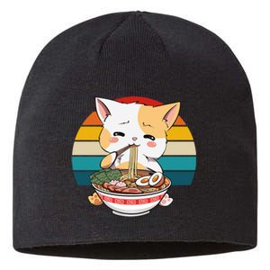 Kawaii Ramen Cat Retro Sunset Sustainable Beanie