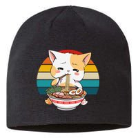 Kawaii Ramen Cat Retro Sunset Sustainable Beanie