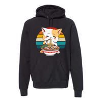 Kawaii Ramen Cat Retro Sunset Premium Hoodie