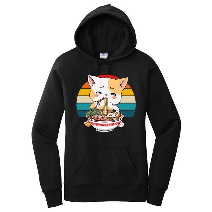 Kawaii Ramen Cat Retro Sunset Women's Pullover Hoodie