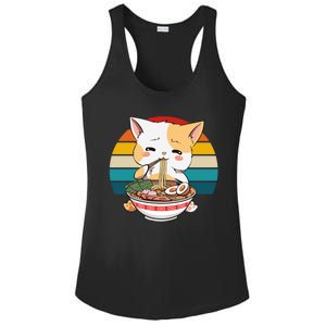 Kawaii Ramen Cat Retro Sunset Ladies PosiCharge Competitor Racerback Tank