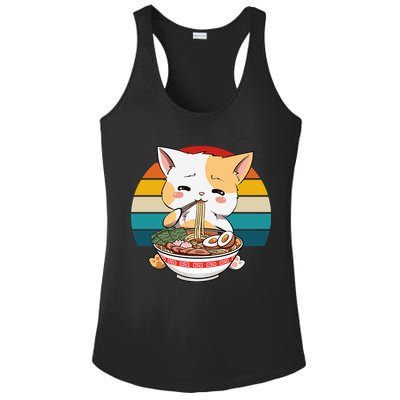 Kawaii Ramen Cat Retro Sunset Ladies PosiCharge Competitor Racerback Tank