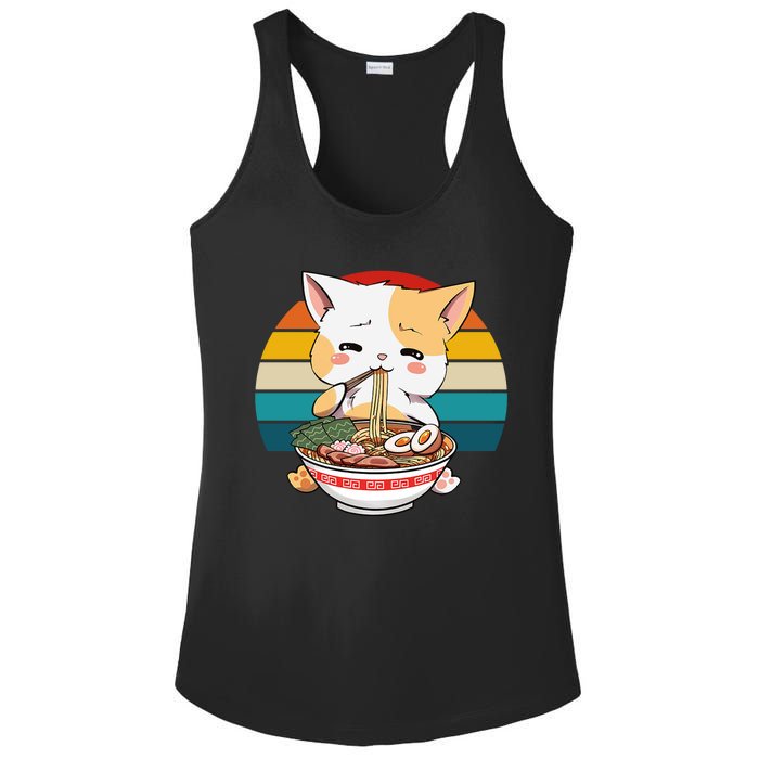 Kawaii Ramen Cat Retro Sunset Ladies PosiCharge Competitor Racerback Tank