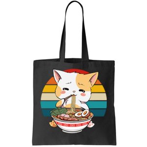 Kawaii Ramen Cat Retro Sunset Tote Bag