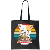 Kawaii Ramen Cat Retro Sunset Tote Bag