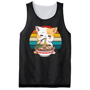 Kawaii Ramen Cat Retro Sunset Mesh Reversible Basketball Jersey Tank