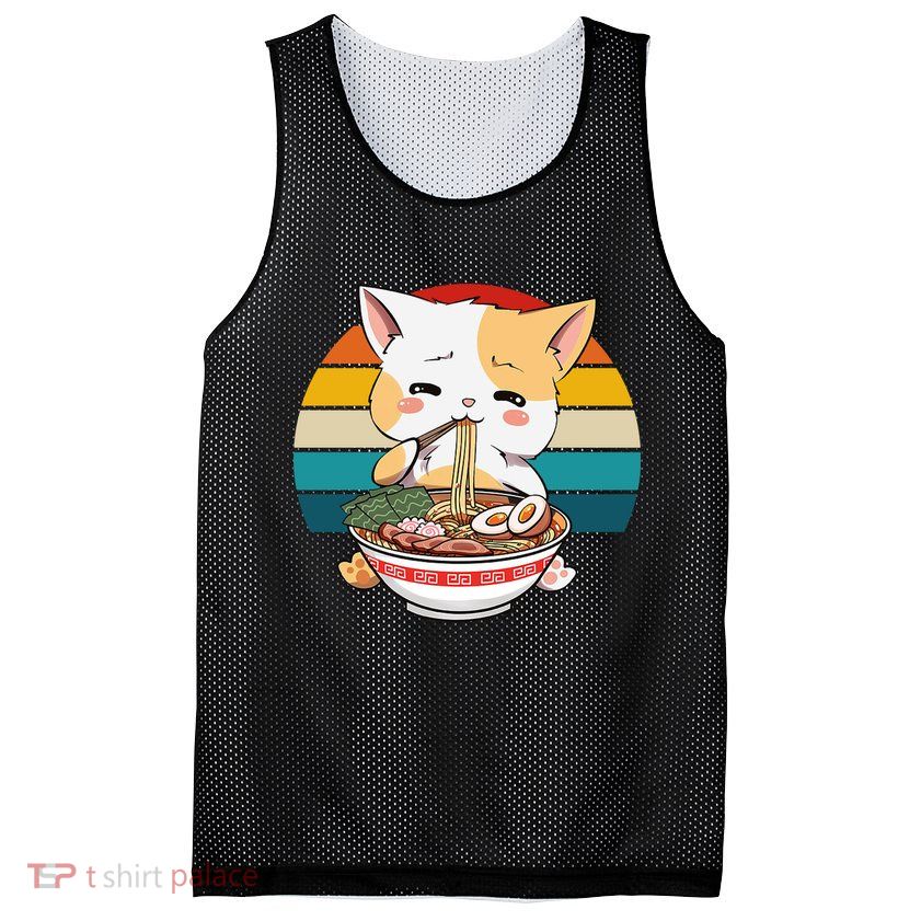 Kawaii Ramen Cat Retro Sunset Mesh Reversible Basketball Jersey Tank