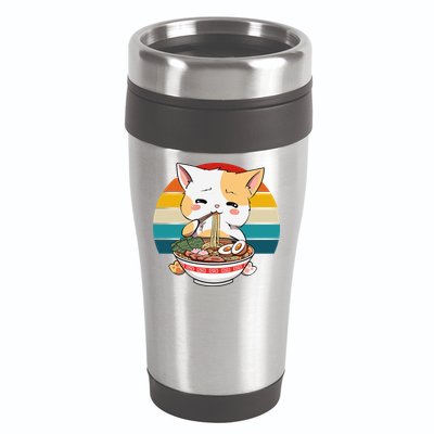 Kawaii Ramen Cat Retro Sunset 16oz Travel Tumbler