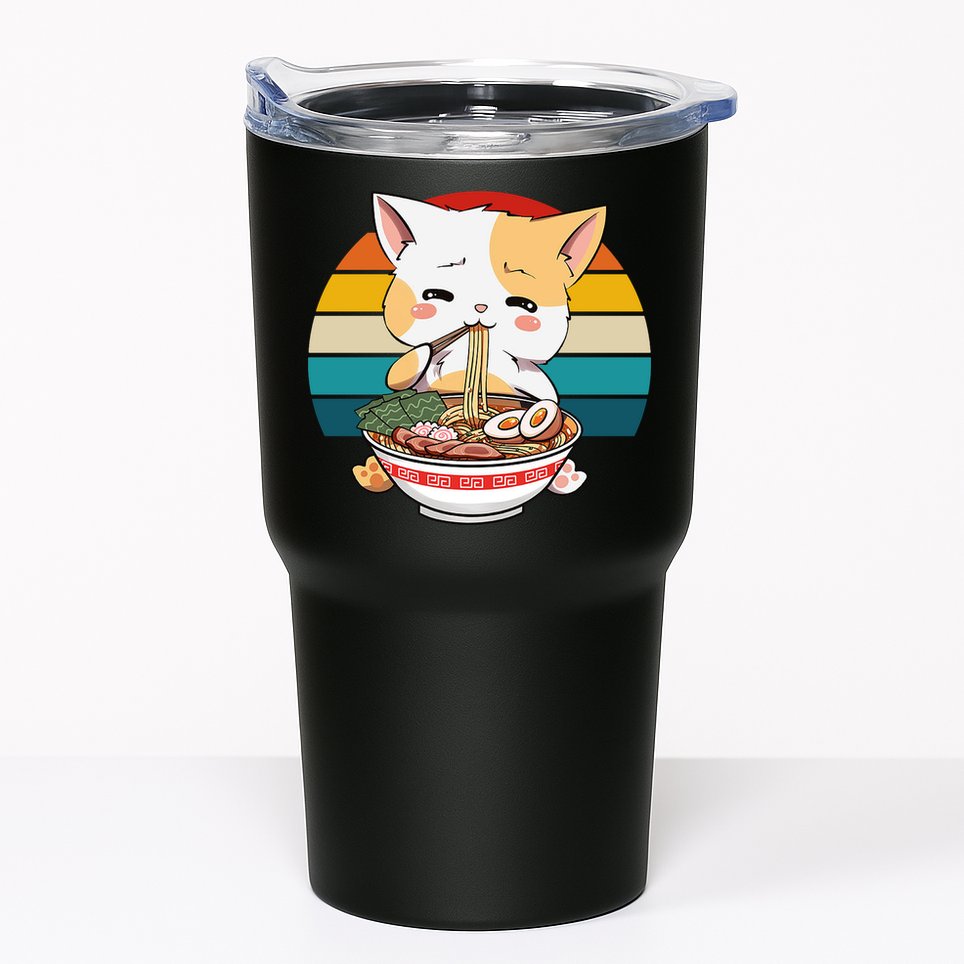 Kawaii Ramen Cat Retro Sunset Tumbler