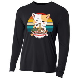 Kawaii Ramen Cat Retro Sunset Cooling Performance Long Sleeve Crew