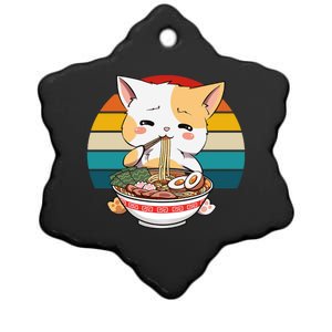 Kawaii Ramen Cat Retro Sunset Ceramic Star Ornament