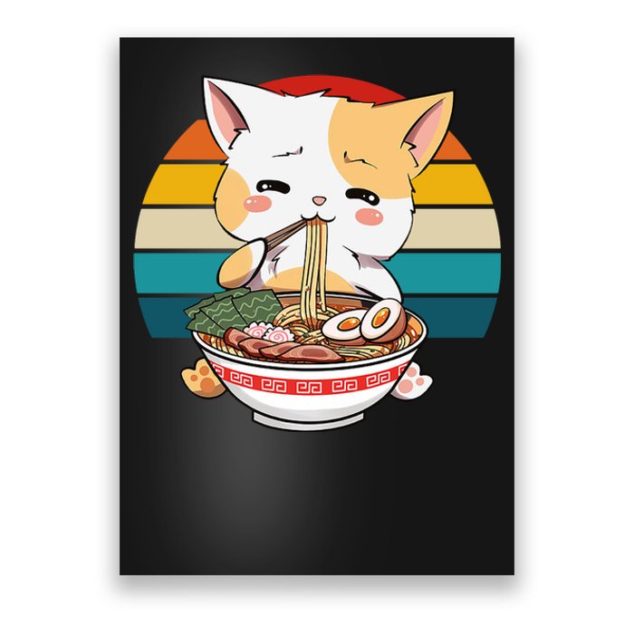 Kawaii Ramen Cat Retro Sunset Poster