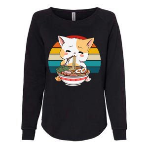 Kawaii Ramen Cat Retro Sunset Womens California Wash Sweatshirt