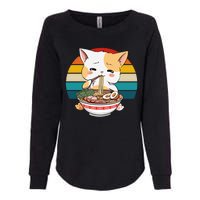 Kawaii Ramen Cat Retro Sunset Womens California Wash Sweatshirt