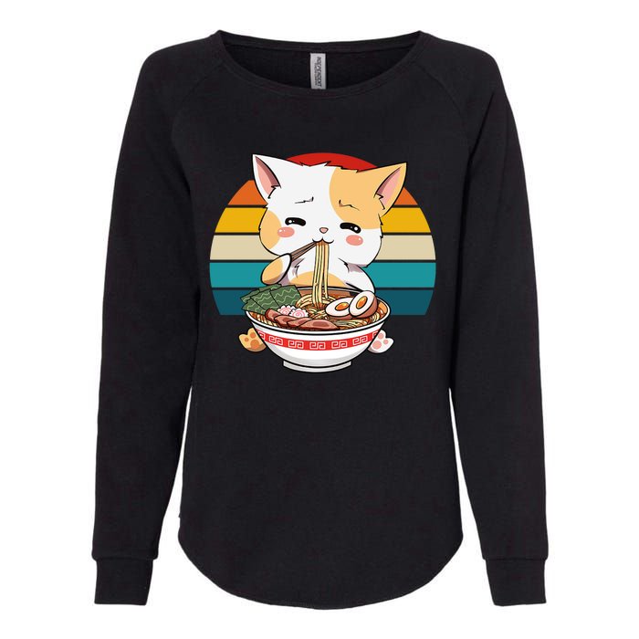 Kawaii Ramen Cat Retro Sunset Womens California Wash Sweatshirt