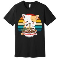 Kawaii Ramen Cat Retro Sunset Premium T-Shirt