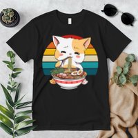 Kawaii Ramen Cat Retro Sunset Premium T-Shirt
