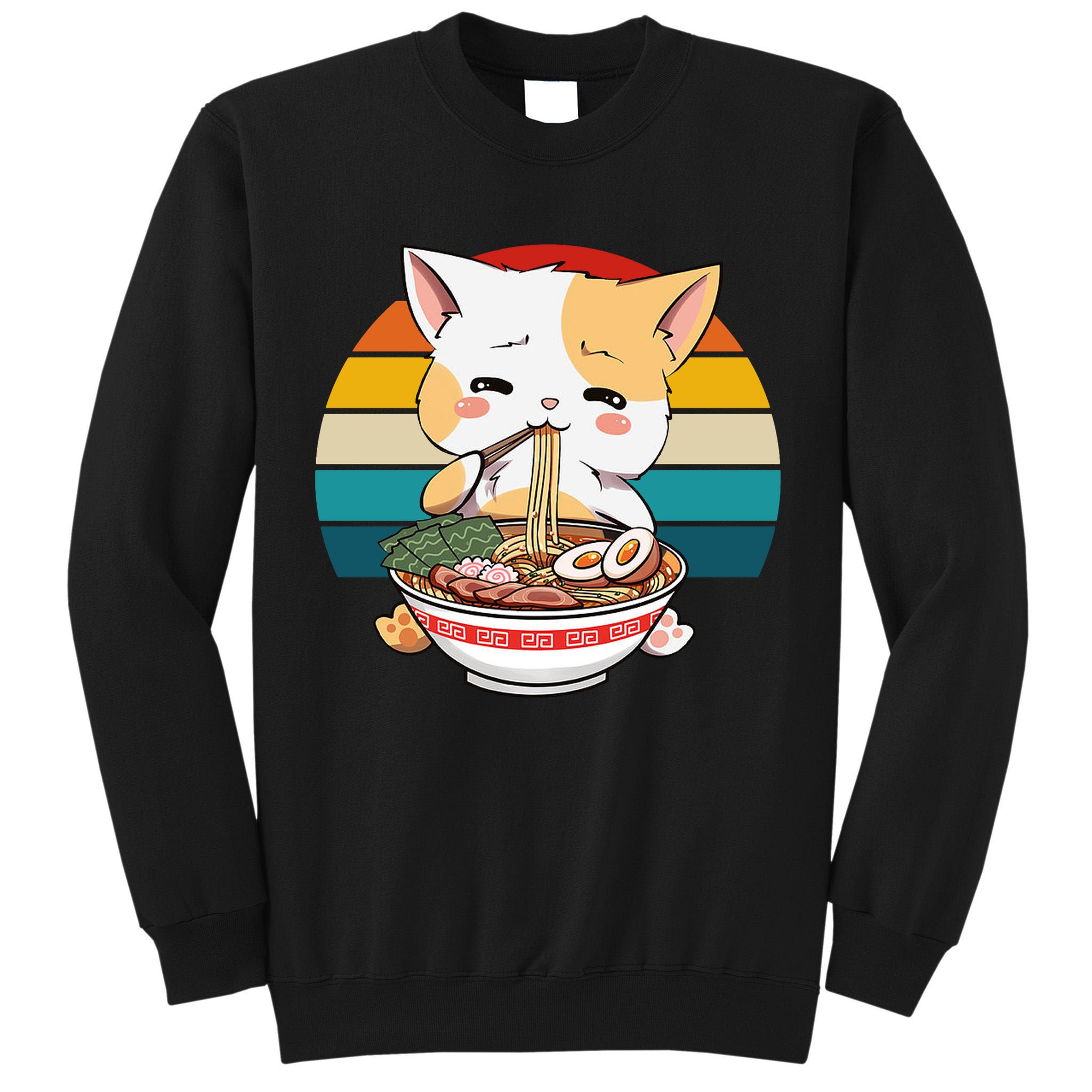 Kawaii Ramen Cat Retro Sunset Tall Sweatshirt