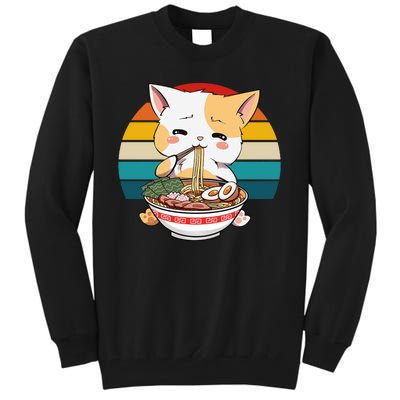 Kawaii Ramen Cat Retro Sunset Tall Sweatshirt