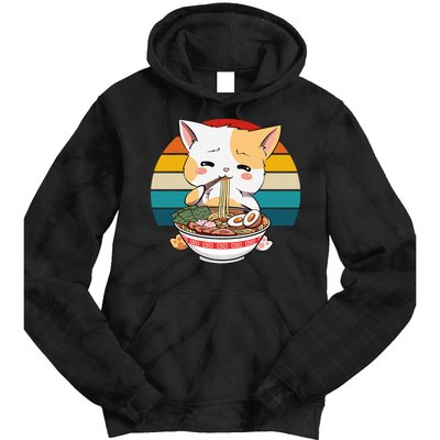 Kawaii Ramen Cat Retro Sunset Tie Dye Hoodie