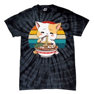 Kawaii Ramen Cat Retro Sunset Tie-Dye T-Shirt