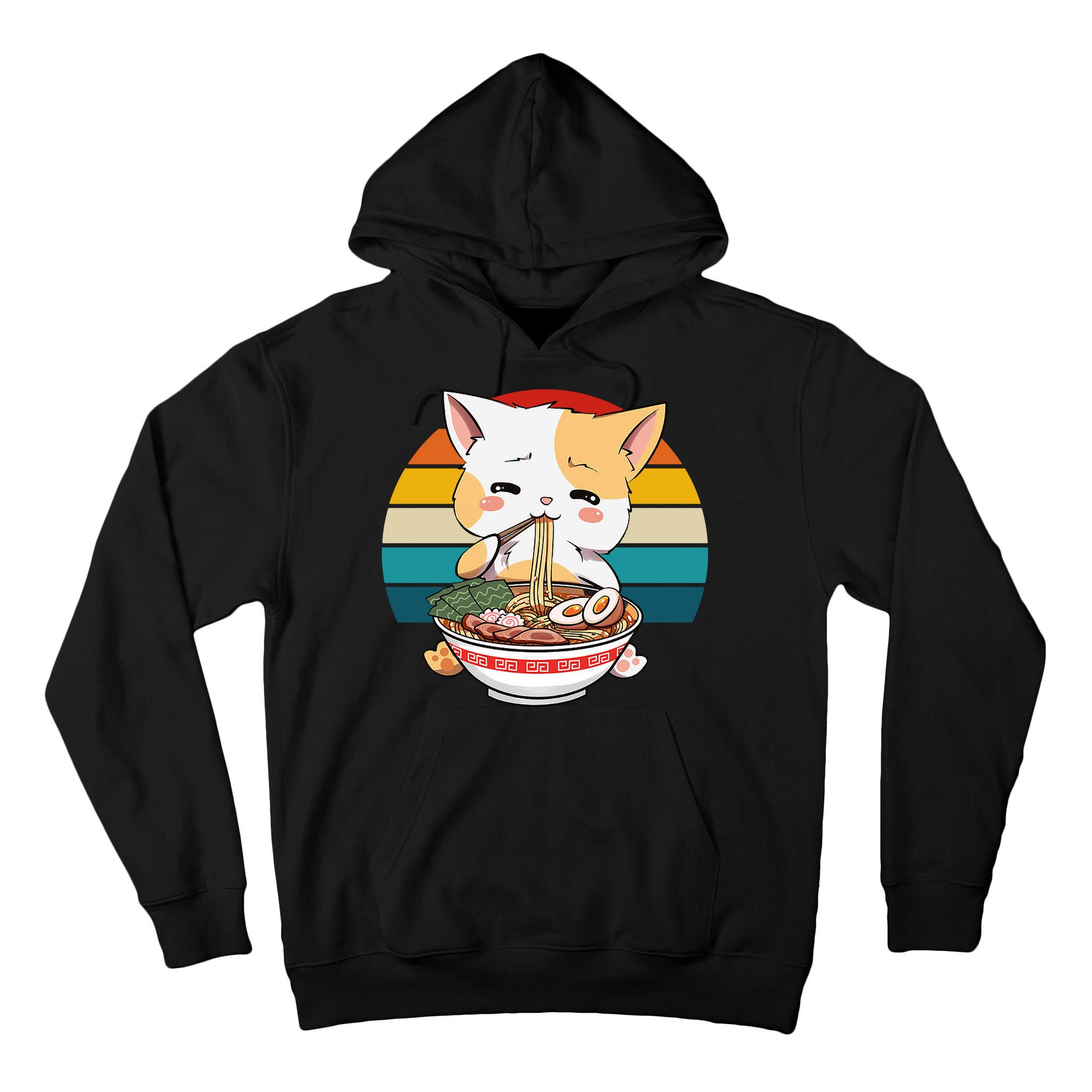 Kawaii Ramen Cat Retro Sunset Tall Hoodie