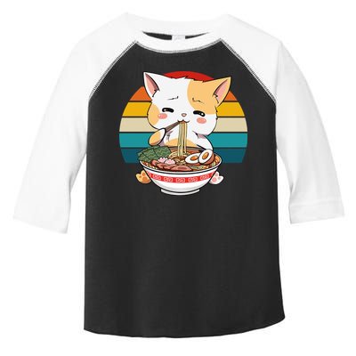 Kawaii Ramen Cat Retro Sunset Toddler Fine Jersey T-Shirt