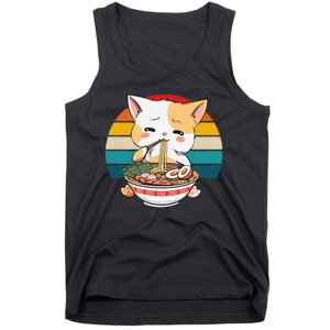 Kawaii Ramen Cat Retro Sunset Tank Top