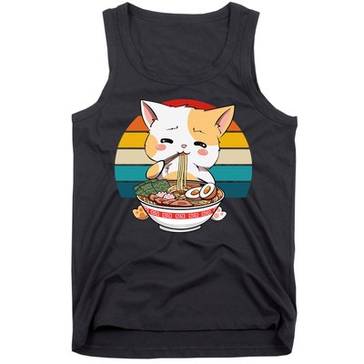 Kawaii Ramen Cat Retro Sunset Tank Top