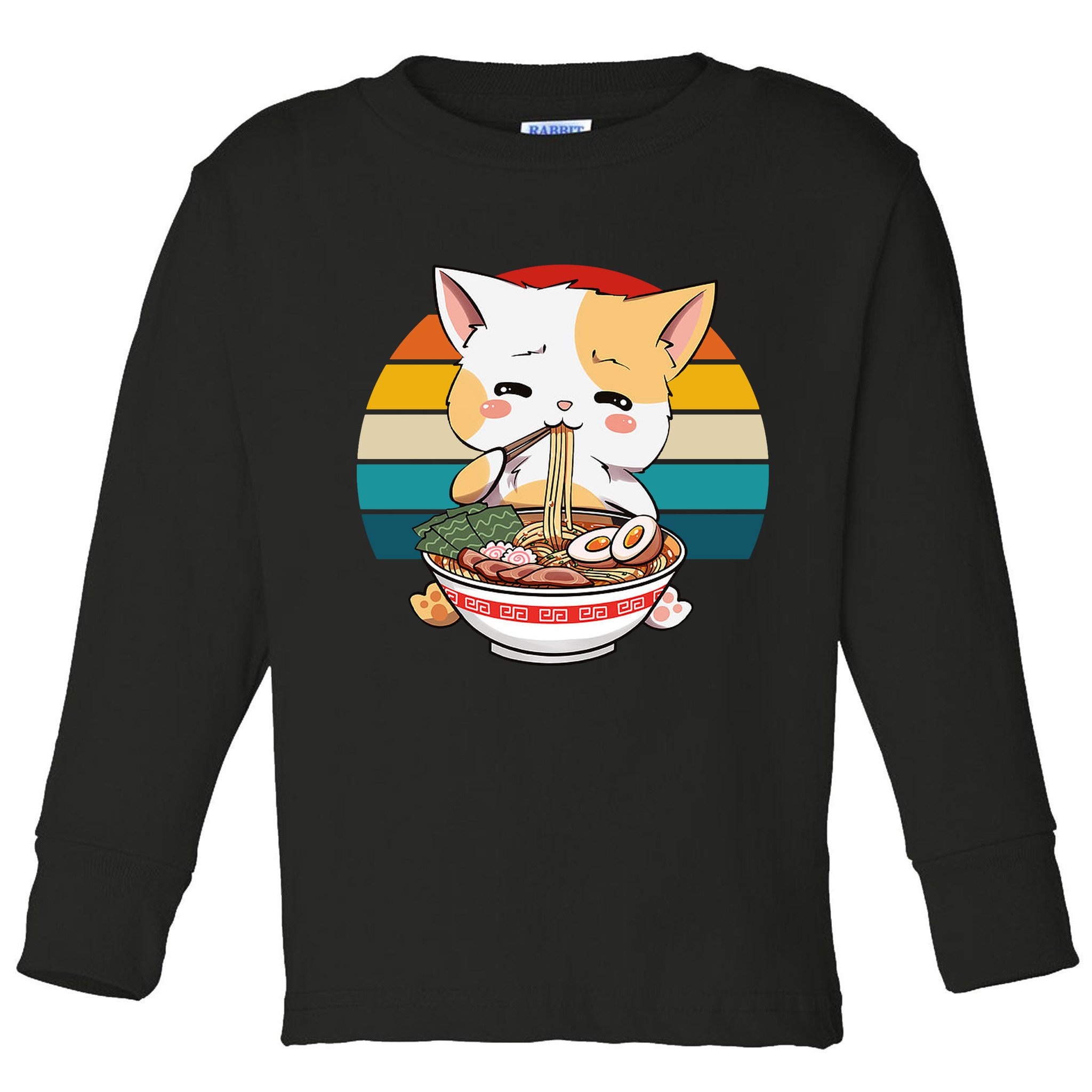 Kawaii Ramen Cat Retro Sunset Toddler Long Sleeve Shirt