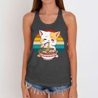 Kawaii Ramen Cat Retro Sunset Women's Knotted Racerback Tank