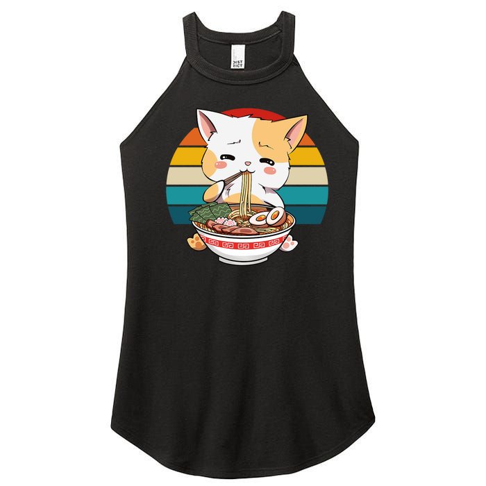 Kawaii Ramen Cat Retro Sunset Women's Perfect Tri Rocker Tank