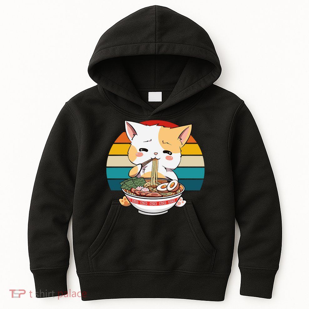 Kawaii Ramen Cat Retro Sunset Kids Hoodie