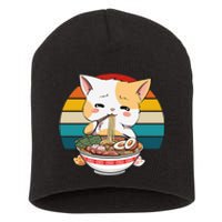 Kawaii Ramen Cat Retro Sunset Short Acrylic Beanie