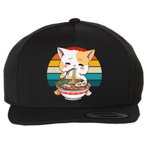 Kawaii Ramen Cat Retro Sunset Wool Snapback Cap