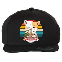 Kawaii Ramen Cat Retro Sunset Wool Snapback Cap