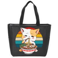 Kawaii Ramen Cat Retro Sunset Zip Tote Bag