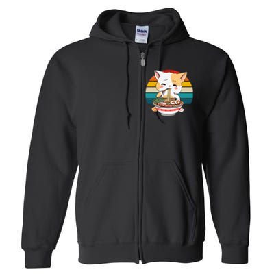 Kawaii Ramen Cat Retro Sunset Full Zip Hoodie