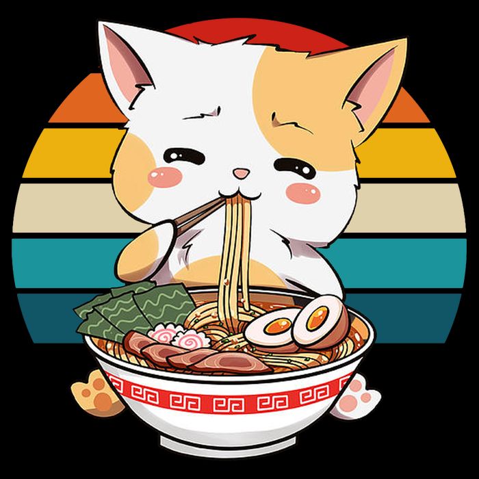 Kawaii Ramen Cat Retro Sunset Full Zip Hoodie