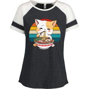 Kawaii Ramen Cat Retro Sunset Enza Ladies Jersey Colorblock Tee