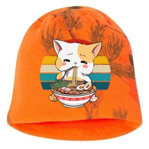 Kawaii Ramen Cat Retro Sunset Kati - Camo Knit Beanie