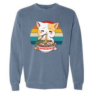 Kawaii Ramen Cat Retro Sunset Garment-Dyed Sweatshirt