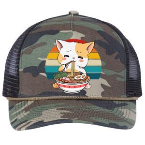 Kawaii Ramen Cat Retro Sunset Retro Rope Trucker Hat Cap