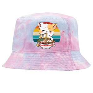 Kawaii Ramen Cat Retro Sunset Tie-Dyed Bucket Hat