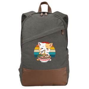 Kawaii Ramen Cat Retro Sunset Cotton Canvas Backpack